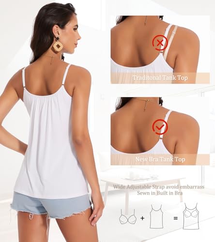 Image of Camisoles for Women with Built in Bra Adjustable Strap Tank Tops Cami Sleeveless Summer Tops for Workout Sleeping Traveling