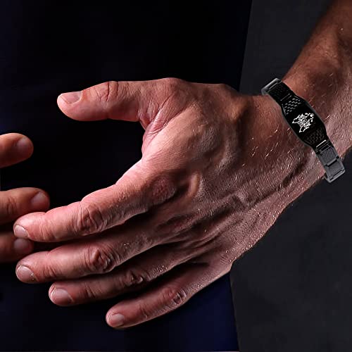 Krfitya Stainless Steel Wolf Link Bracelet, Carbon Fiber Adjustable Wristband Viking Jewelry Gift For Him #TOP6