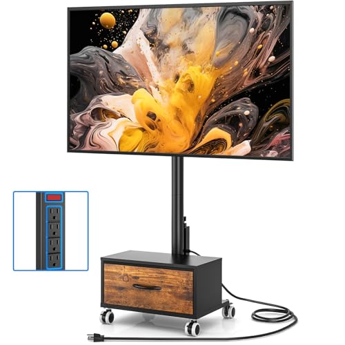 Image of Rfiver Rolling TV Stand with Power Outlet and Drawer for 32-60 in TVs