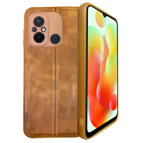 Image of A rtistque Premium Thread Leather Back Cover Case for Mi Redmi 12C / Poco C55 | Drop Protection | Smooth Grip | Raised Camera Edges - Brown