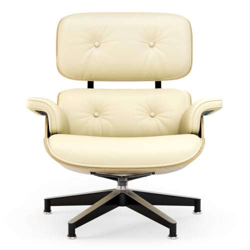 Image of Mid Century Modern Top Grain Leather Chaise Lounge Chair & Ottoman