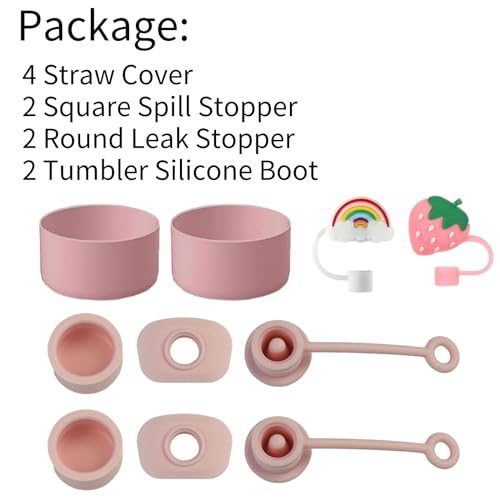 CONQUERALL Conjunto de proteção de copo rosa tampa de canudo rolha de vazamento manga de silicone co
