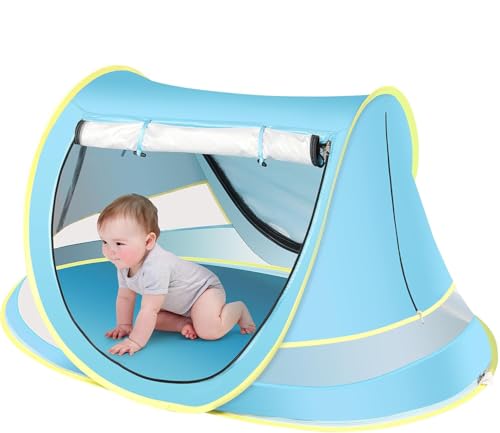 Baby Beach Tent, Pop Up Toddler Travel Tent for Boys or Girls, Sun Shade for Toddler Camping, Infant Portable Sun Shade, Summer Beach Baby (Blue Baby Tent)