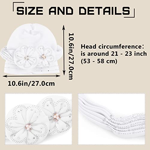 Woeoe Women African Head Wraps White Rhinestones Head Scarf Floral Pearls Beanie Cap Headwear #TOP1