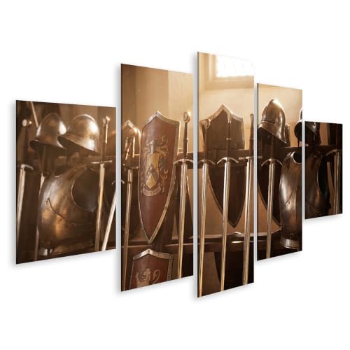 Tableau sur toile Arsenal médiéval islandburner, grand triptyque 5 pièces pour salon et bureau