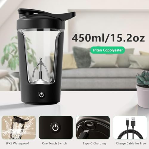 Image of AMITYUNION Electric Protein Shaker Bottle for Gym | Automatic Protein Mixer Bottle | Portable Blender Shaker Cup for Whey Protein, Milk, Coffee & Supplements | Leakproof Gym Sipper Bottle 450ml