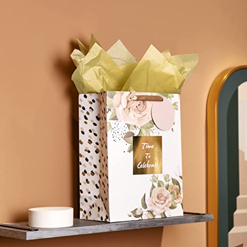 Maypluss 13" Large Pink Gold Gift Bag With Greeting Card And Tissue Paper For Wedding/Anniversary #TOP3