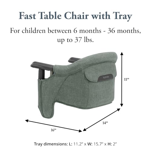 Image of Inglesina Fast Table Chair - Pine Green Melange + Fast Dining Tray - Portable Baby High Chair - for Babies & Toddlers up to 37 lbs - Fits Tables 0.8'' to 3.5'' Thick - Compact - Travel Bag Included