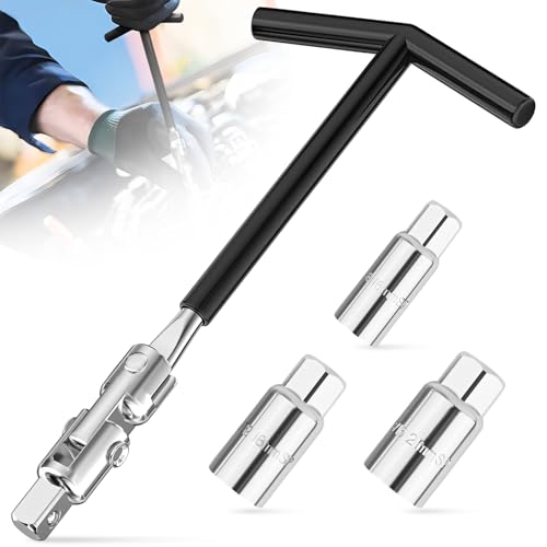 4 Stück Zündkerzenschlüssel Set, 16mm 18mm 21mm Universal Zündkerzen Steckschlüssel Satz, T-Griff Flexibel Zündkerzen Nuss, Zündkerzenschlüsselsatz, Entferner Werkzeug Set für Auto & Motorrad