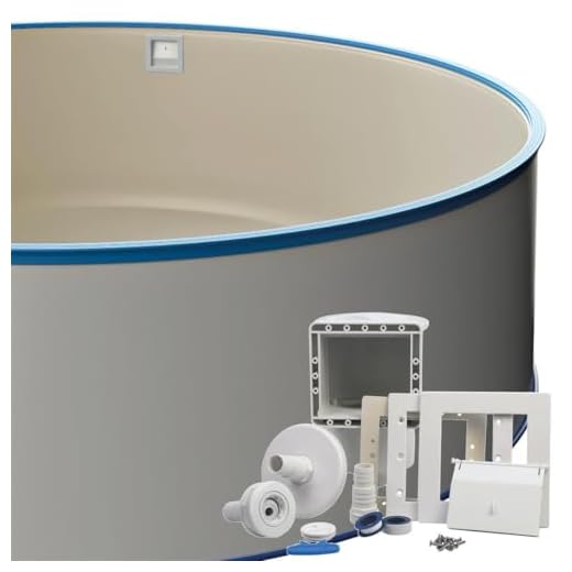 POWERHAUS24 Runder Stahlwandpool-Set Ø 3,50 x 1,20 m, inkl. Bodenschienen & Handlauf in Blau, Einbauskimmer-Set, Innenhülle 0,8 mm Sandfarben, Premium Qualität, Made in Europe