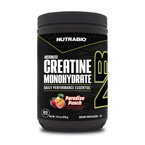 Image of NutraBio Pure Micronized Creatine Monohydrate Powder Supplement,Paradise Punch,(300g)-Supports Bulk Muscle Energy, Recovery, and Strength-HPLC Tested Creatine Powder Supplement for Men and Women