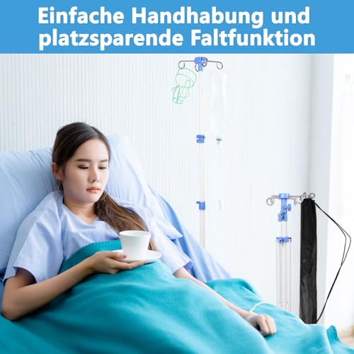 FAMJOALE Klappbarer IV-Polenständer mit 4 Haken, verstellbarer Höhe IV-Ständer, Stativ IV-Polenständer für Heimpflege, Krankenhäuser, Kliniken und Reisen (weiß)