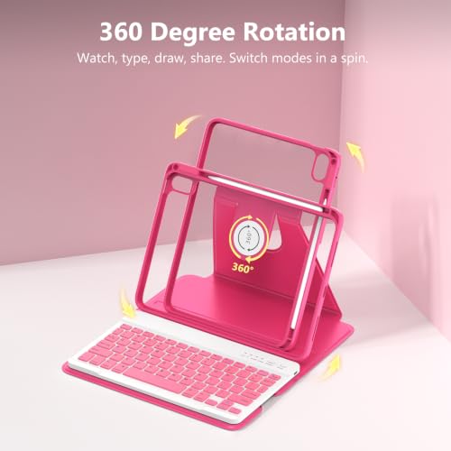 Image of besky Keyboard Case for iPad A16 11th /10th Gen 11 /10.9 Inch, 360 Rotatable | Detachable Keyboard with Magnetic Cover & Pencil Holder, Compatible with iPad 11 2025 and iPad 10 2022, Watermelon Red