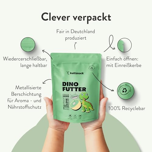 Kultsnack Gefriergetrocknete Kiwi – 100 g – Snack Für Kinder – Im Dino Comic Design – Frucht Chips – Für Zwischendurch und für Unterwegs– Ohne Zusätze – Ohne Zucker – Ungeschwefelt (Glutenfrei)