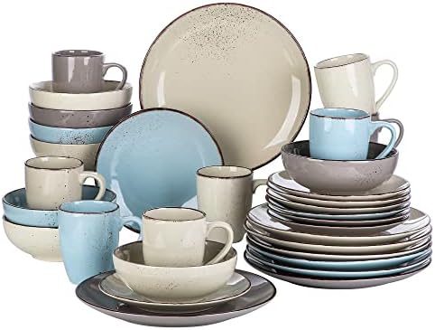 vancasso Navia Tropical Dinner Set, Stoneware Vintage Look Red Dinnerware Tableware, 16 Pieces Dinner Service Set for 4, Include Dinner Plate, Dessert Plate, Cereal Bowl and Mug