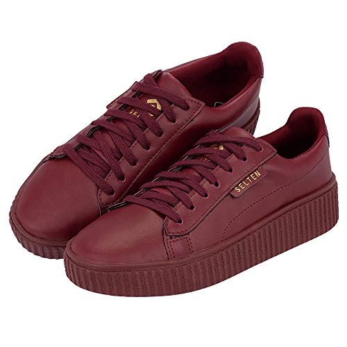 Tênis Sapatenis Sola Alta Flatform Casual Selten Vinho 36, Vinho