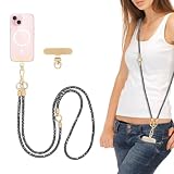 FUAHXYES Crystal Phone Strap Crossbody Rhinestone Anti Theft Layered Strap Crossbody Cell Phone Neck for Women (Black)