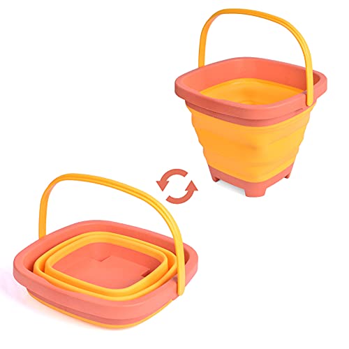 Fun Little Toys 3Pcs 2L Collapsible Bucket With Handle, Foldable Sand Buckets Castle Mold Beach Sand Toys For Kids Outdoor Multi Functions Pails Set Swimming Camping Fishing Travel Tub #TOP1