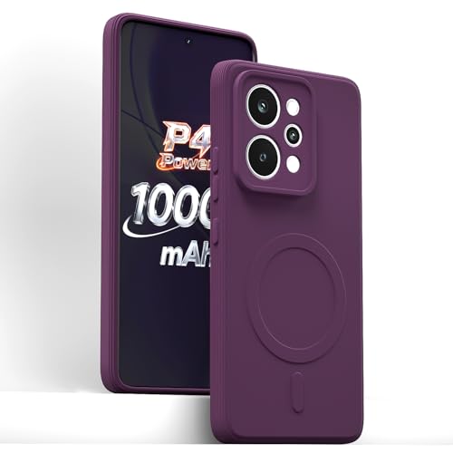 Image of Amazon Basics Back Cover for Realme P4 Power 5G Soft Matte Silicone with Camera Protection | Mag-Safe Logo (Not Mag-Safe Compatible) | Shockproof Slim Fit Bumper Case (Purple)