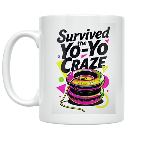 Nineties Nostalgia Coffee Mug - Survived the Yo-Yo Craze Design - 11 oz White Ceramic - Retro Vibe