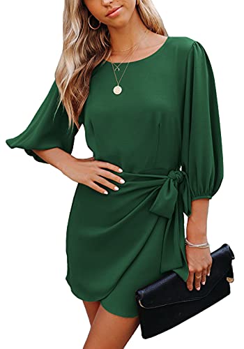 ZIYYOOHY Women's Casual Chiffon Dress Mini Dress 3/4 Sleeves Round Neck...