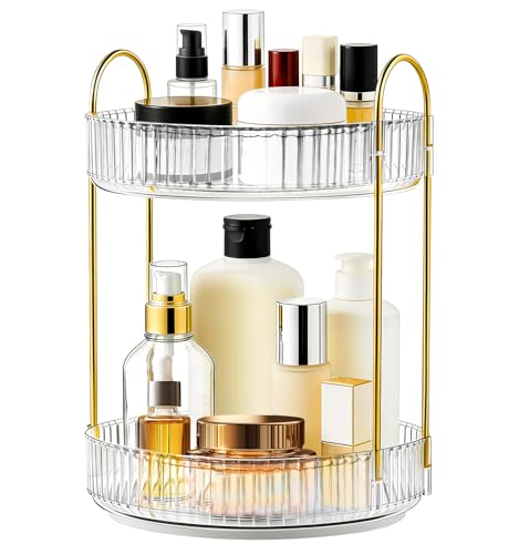 Organizador de Maquillaje QGGTQG Giratorio de 360° Doppio Strato Organizador de Cosméticos multifunción sistema de almacenamiento de maquillaje para