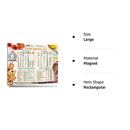 Best Cool Design Kitchen Conversion Chart 8"x11" 50% More Data Big Magnet & Fonts Easy to Read Magnetic Cookbook Accessories Cooking Baking Metric Measuring Measurement Unique Gift – Matt Surface