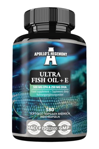 apollo39s hegemony ultra fish oil 1000mg with vitamin e 180 softgel capsules high strength omega 3 with 500mg epa and 250mg dha 6 months supply fatty acids efas