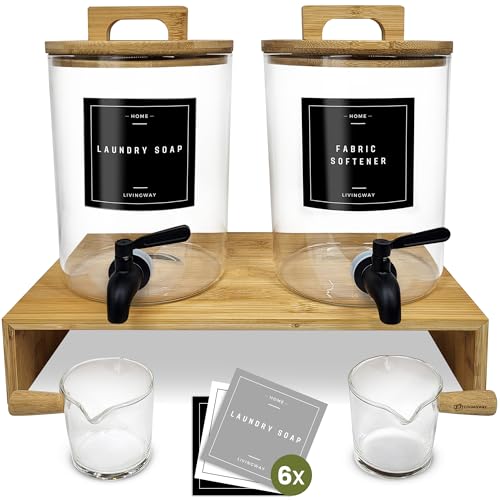 Glass Laundry Detergent Dispenser Set with Bamboo Stand â�
