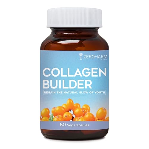 Collagen Builder with Seabuckthorn, Vitamin C, Biotin - Veg Collagen for Skin, Hair, & Joints - 100% Plant Based Supplement for Men & Women - 60 Veg Capsules For Brighter & Youthful Skin - By ZEROHARM