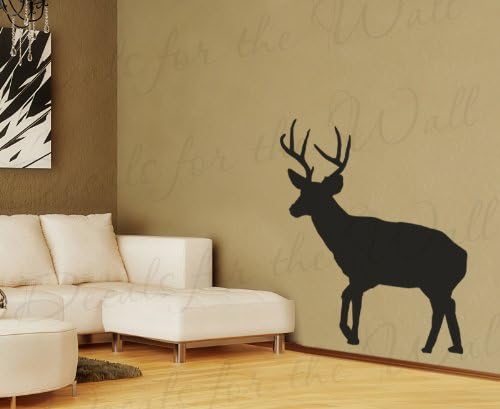 Deer Silhouette Wall Decal - Large Buck Realistic Life Like Antlers Hunter Hunting Outdoors Cabin - Vinyl Sticker Art Decoration Sign Graphic Decor Mural