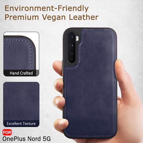 Image of TheGiftKart Genuine Leather Finish Back Cover Case for OnePlus Nord 2020 | Shockproof Design | Raised Edges for Camera & Screen Protection | Stunning Minimalist Compatible with OnePlus Nord (Blue)
