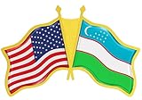 USA and Uzbekistan Crossed Flag Lapel Pin | American Uzbek National Friendship Souvenir Gifts for Men & Women | US Uzbekistan Double Flag Patriotic Pins for Hat, Tie, and Backpack (1pc)