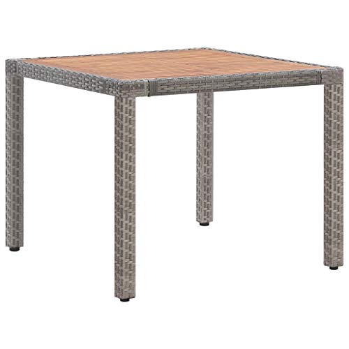 Preisvergleich Produktbild vidaXL Akazienholz Massiv Gartentisch Witterungsbeständig Terrassentisch Esstisch Balkontisch Holztisch Tisch Gartenmöbel Grau 90x90x75cm Poly Rattan