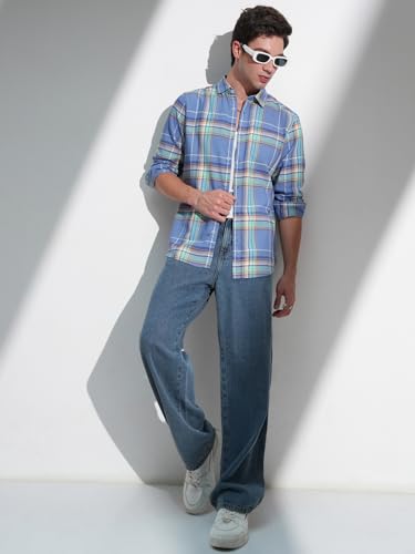 Image of Highlander Men's Slim Fit Check Shirt | Long Sleeves | Regular Collar | Casual Shirts for Men