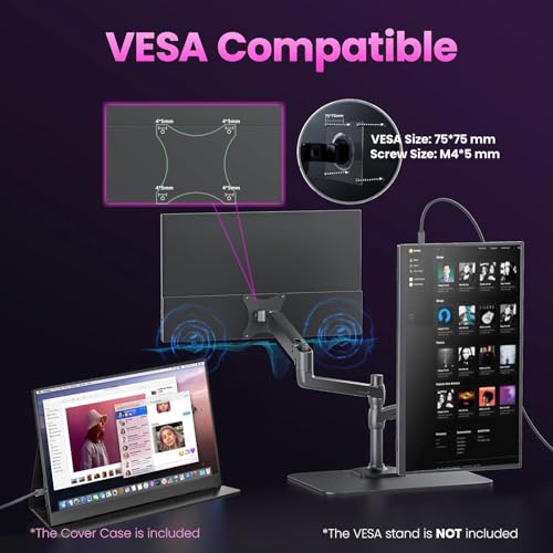 Image of Portable Monitor 18.5 Inch IPS Display, FHD 1080p 100Hz 100% sRGB Laptop Screen Extender, HDR HDMI USB-C VESA Travel Monitor for Laptop PC Mac Phone, PS4 /5, Xbox, Switch