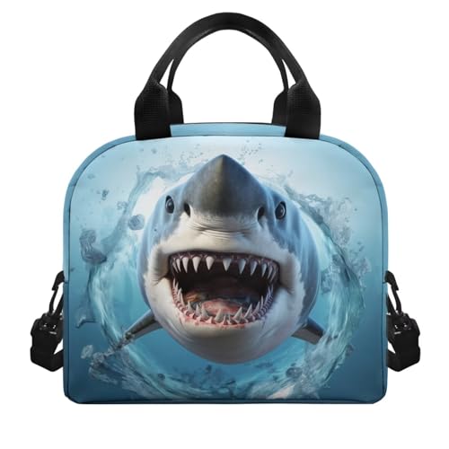 HELLHERO Shark Lunch Bag for Kids Teen Girls Boys Insulated Lunch Box Tote Handbag Adults Lunchbag Handy Lunchbox Thermal Meal Prep Organzier School Office Camping Beach - Image 2