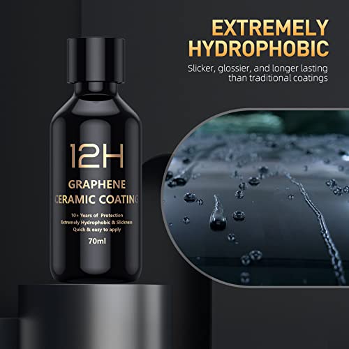𝟏𝟐𝐇 𝐀𝐝𝐯𝐚𝐧𝐜𝐞𝐝 𝗚𝗿𝗮𝗽𝗵𝗲𝗻𝗲 Ceramic Coating For Cars (70Ml) - Car Detailing Kit, 10+ Years Of Long Lasting Protection, Apply After Car Wash & Paint Correction, Ultra High Gloss #TOP7