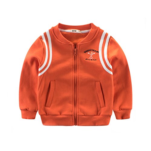 Chezi Toddler Kid's Unisex Sweet Baby Embroideded Cotton Fleece Full-Zip Hoodie (orange-90)