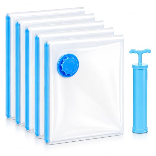 Image of Zollyss Vacuum Storage Bags for Clothes with Hand Pump | Reusable Space Saver Bags for Travel & Wardrobe Storage | Airtight Compression Bags for Blankets, Clothes & Bedding (Pack of 5)