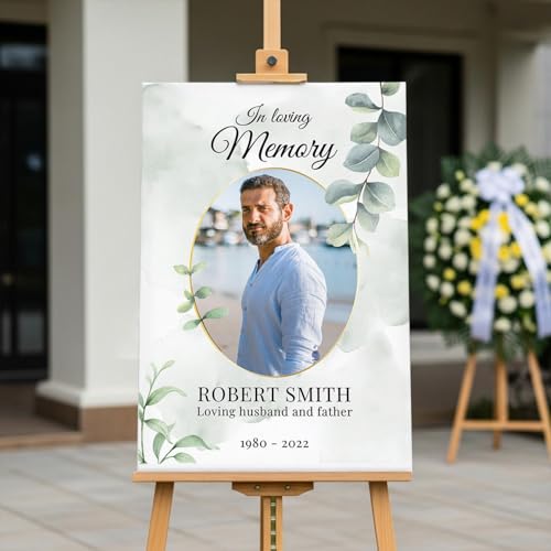 Image of Personalized in Loving Memory Funeral Sign with Photo - Custom Celebration of Life Sign - Celebration of Life Decorations