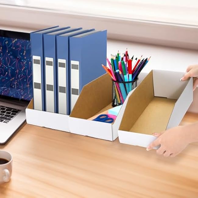 35 Pack Cardboard Storage Bins, 12 x 6 x 4.5 Corrugated Open Top Box, White Pantry Shelf Organizer Bins for Parts Snacks, Ideal for Garage Warehouse Home Packing Moving, Easy Assembly