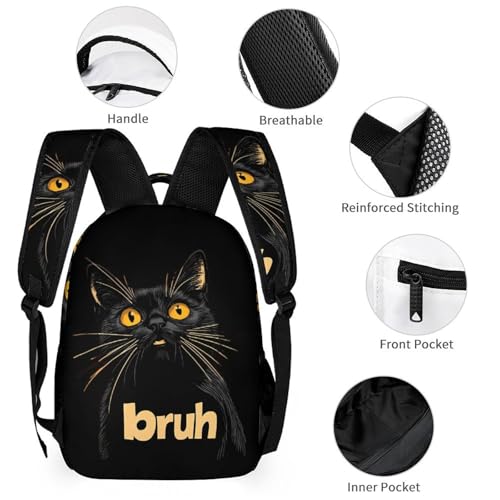Meme Saying Cat Bruh 3 PCS Backpack Set Casual Daypack with Insulated Lunch Bag & Pencil Case3