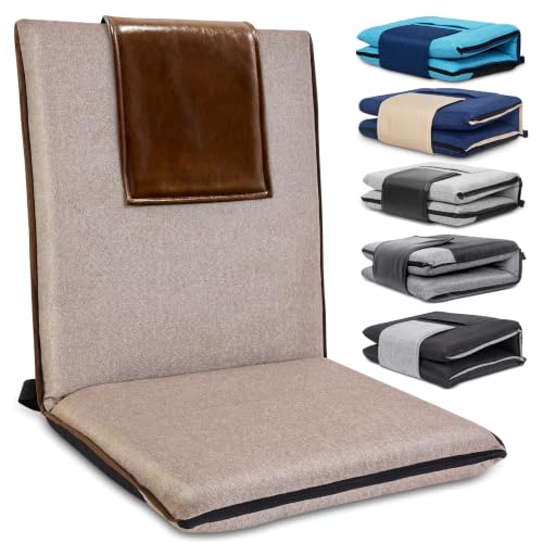 Image of FASTMOMENT Floor Chair with Back Support Foldable Meditation Seat, Brown | 14 Adjustable Positions, 330lbs Weight Capacity, Washable Linen Cover, Sturdy KOYO Bearings, Portable Ground Chair for Adults