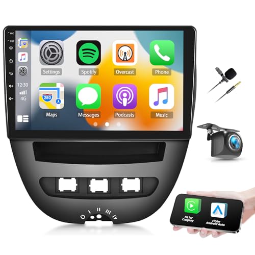 TukboTech 4Core 4+64GB Car Stereo for Toyota Aygo/Peugeot 107/Citroen C1 2005-2014 Update 10.1 Inch Touch Screen Radio with Wireless Carplay & Android Auto GPS Bluetooth FM SWC Backup Camera