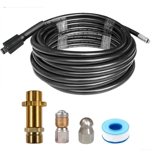 Kit de manguera de limpieza de tuberías de acero inoxidable con conector M22 para lavadoras a presión Karcher K2 K3 para desbloquear desagües y tuberías rápidamente (10 m)