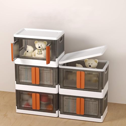 Image of Foldable Storage Bins with Lids & Wheels, Collapsible Plastic Storage Box with Double Door, Front & Top Opening Rolling Organizer for Clothes, Toys & Home Essentials (5 Layer)