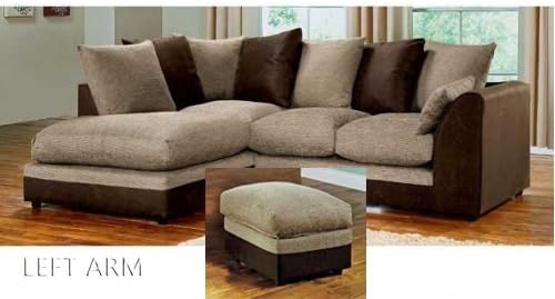 Abakus Direct Dylan Byron Corner Sofa Brown & Beige, Right or Left with Matching Footstool (Brown Left and Matching Footstool)