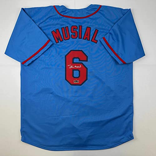 Facsimile Autographed Stan Musial St. Louis Blue Reprint Laser Auto Baseball Jersey Size Men's XL