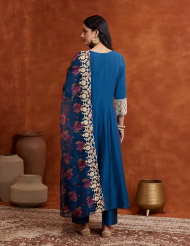Image of Amazon Brand - Myx Women's Embroidered Anarkali Kurta Suit Set with Organza Dupatta | A-Line Fit (Available in Plus Sizes)